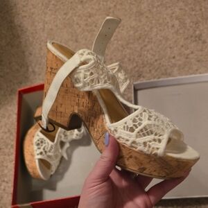 Elegant Cream Lace Platform Sandals